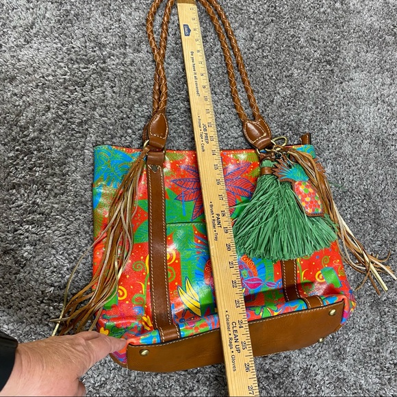 Patricia Nash Large Floral Hawaiian Print Purse Leather Pineapple Key Holder - Picture 15 of 16